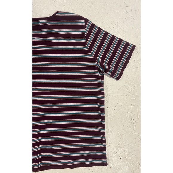 Vintage Eddie Bauer Button Up T Shirt Womens Medium Striped Purple Blue - Picture 10 of 11